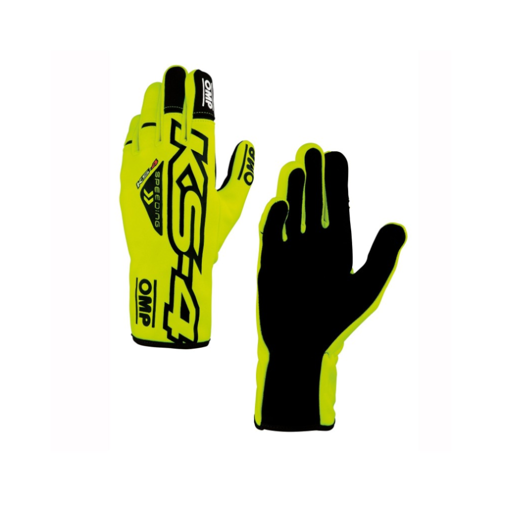 The OMP KS-4 kart glove in fluorescent yellow and black