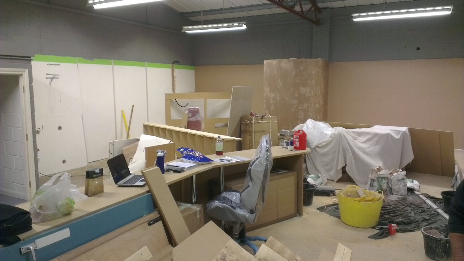 Showroom part built with tools and materials still in place