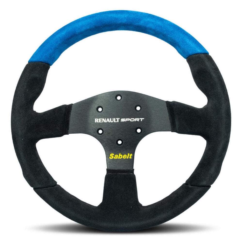 Sabelt Renault Sport steering wheel in black suede with a blue suede top section