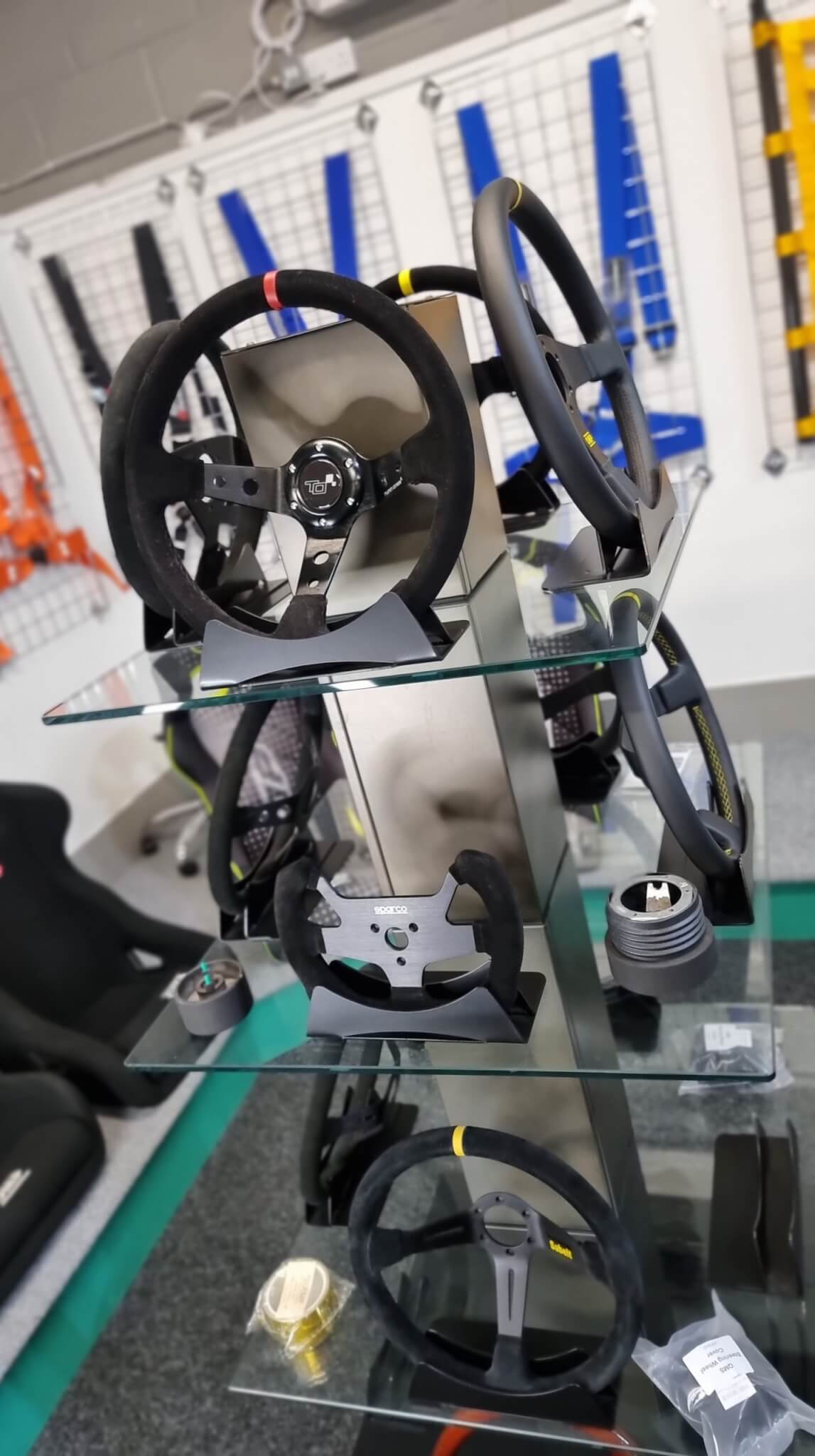 Motorsport steering wheels on display at GSM Performance