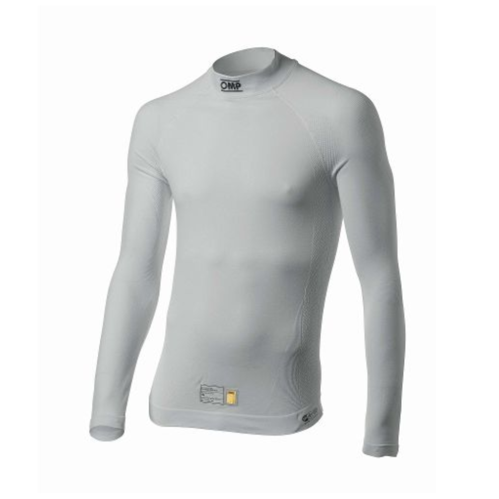 A white OMP One Evo long sleeve fireproof top on a white background