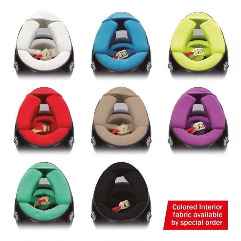 Eight Bell helmet interiors in white, blue, yellow, red, tan, purple, green and black