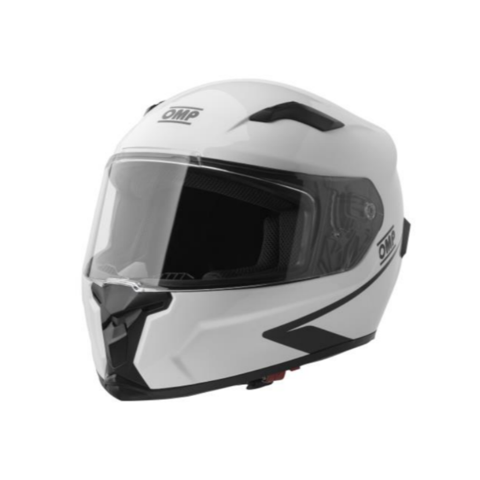 The white OMP Circuit Evo 2 full face helmet on a white background
