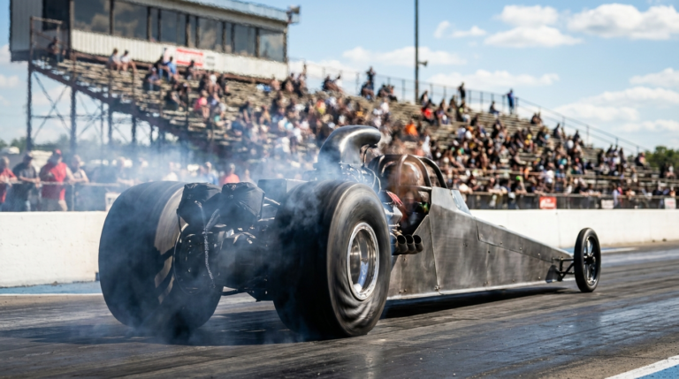 Dragster launching off the start line