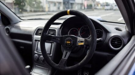 MOMO steering wheel and boss kit fitted in a right hand drive Subaru Impreza WRX STI