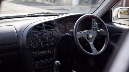 OMP WRC steering wheel and boss kit fitted in a right hand drive Mitsubishi Lancer Evo