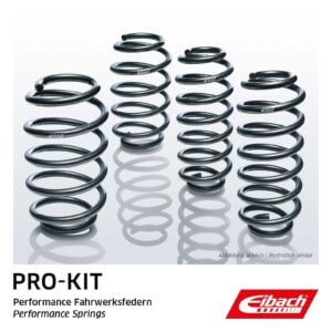 Four black Eibach Pro-Kit lowering springs - representative manufacturer image; application-specific spring shapes may differ