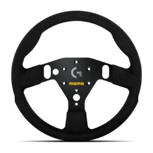 MOMO Sim GT 320 x Logitech G Steering Wheel photographed straight on
