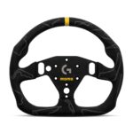 MOMO Sim GT-Pro 320 Tracks x Logitech G Steering Wheel photographed straight on