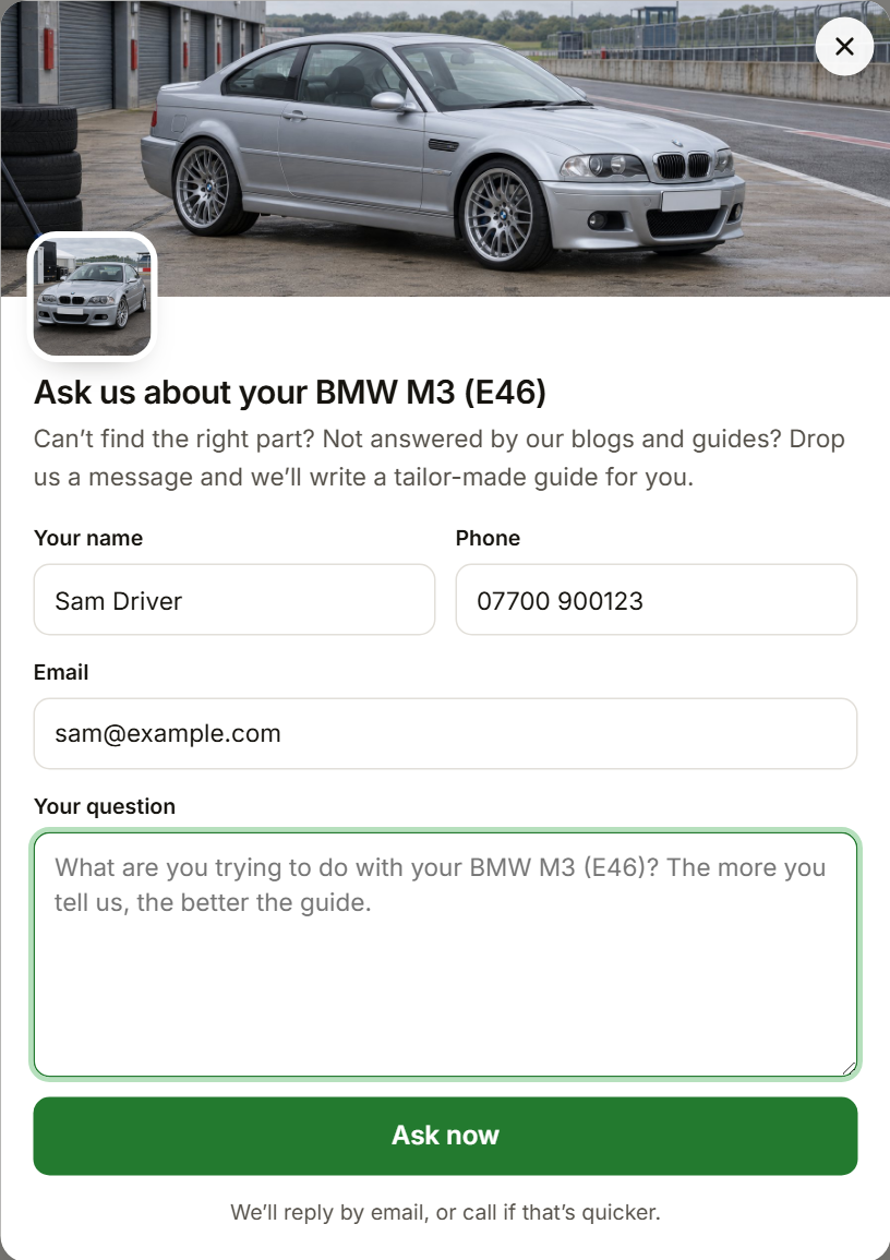 The Ask for help form from a car in the garage