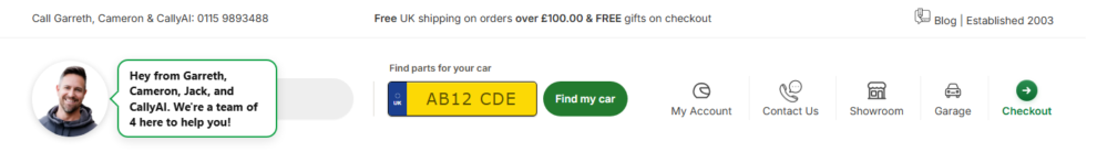 The yellow number plate box and Find my car button in the site header