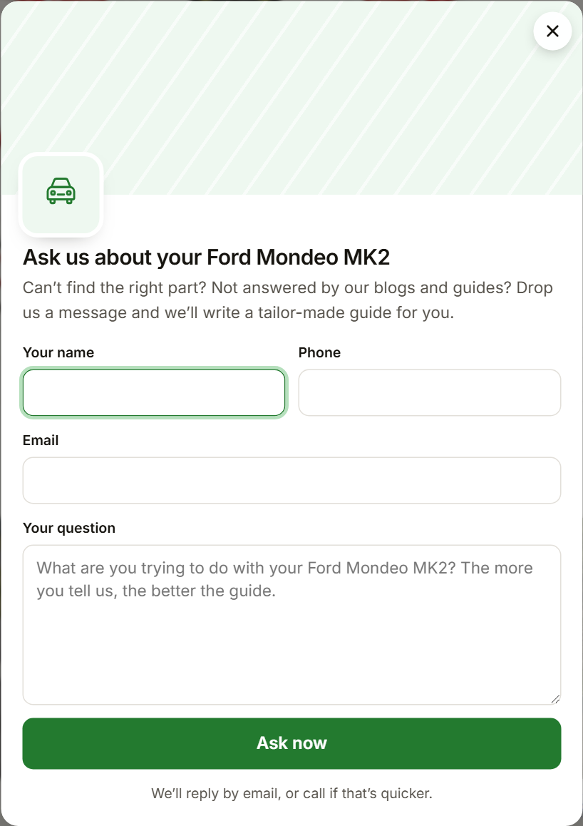 The Ask about this car question form